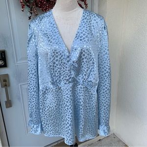 WISHING WAVES. NWT. Beautiful Light blue, Satin Top.Bell style sleeves w…